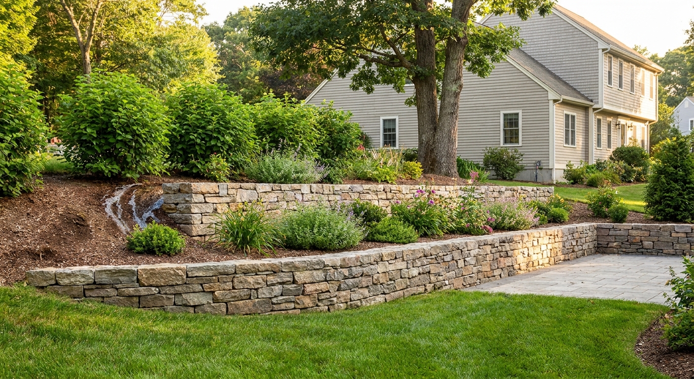 Retaining walls in Waterford prevent yard erosion by stabilizing slopes and controlling water runoff