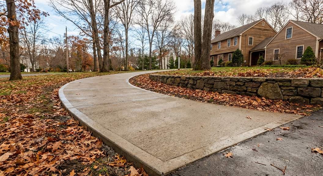 Durable concrete walkway in Eastern Connecticut with weather-resistant features